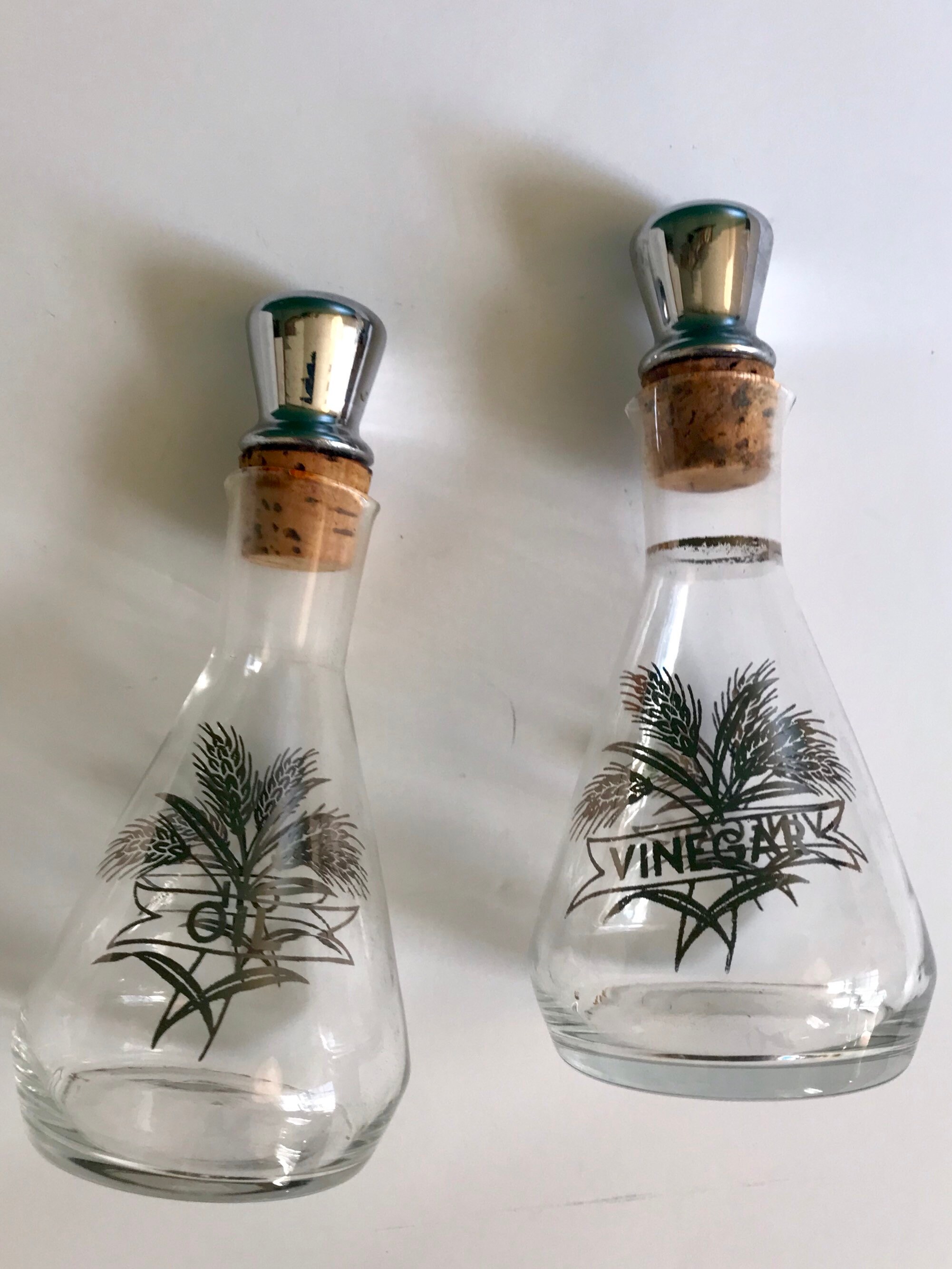 Vintage Oil and Vinegar Glass Decanter Set Oil Jar Vinegar Jar Etsy