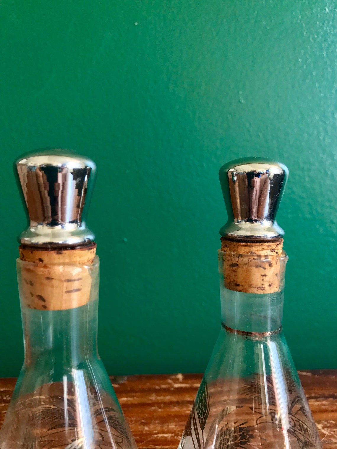 Vintage Oil and Vinegar Glass Decanter Set Oil Jar Vinegar Jar Etsy