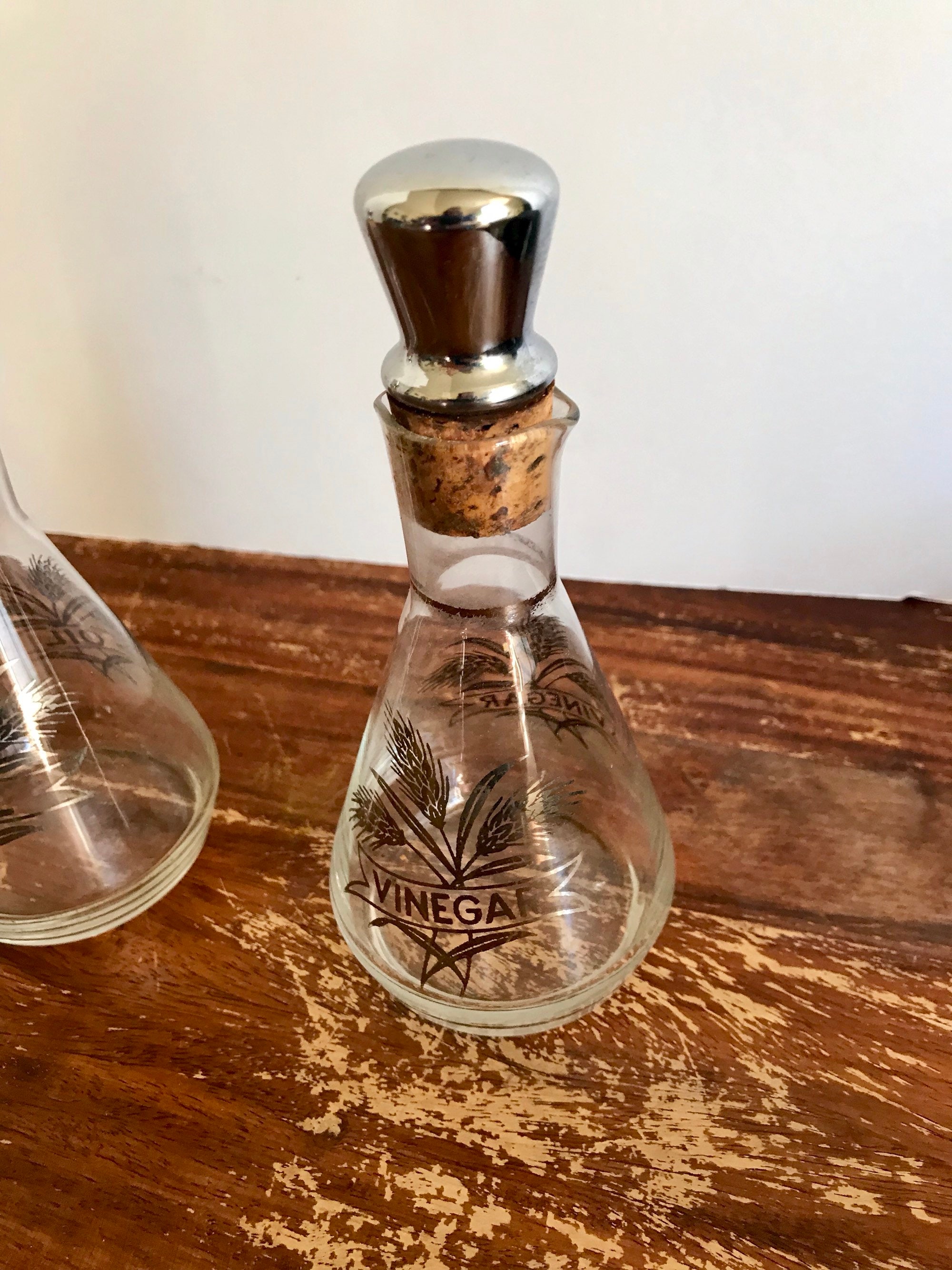 Vintage Oil and Vinegar Glass Decanter Set Oil Jar Vinegar Jar Etsy