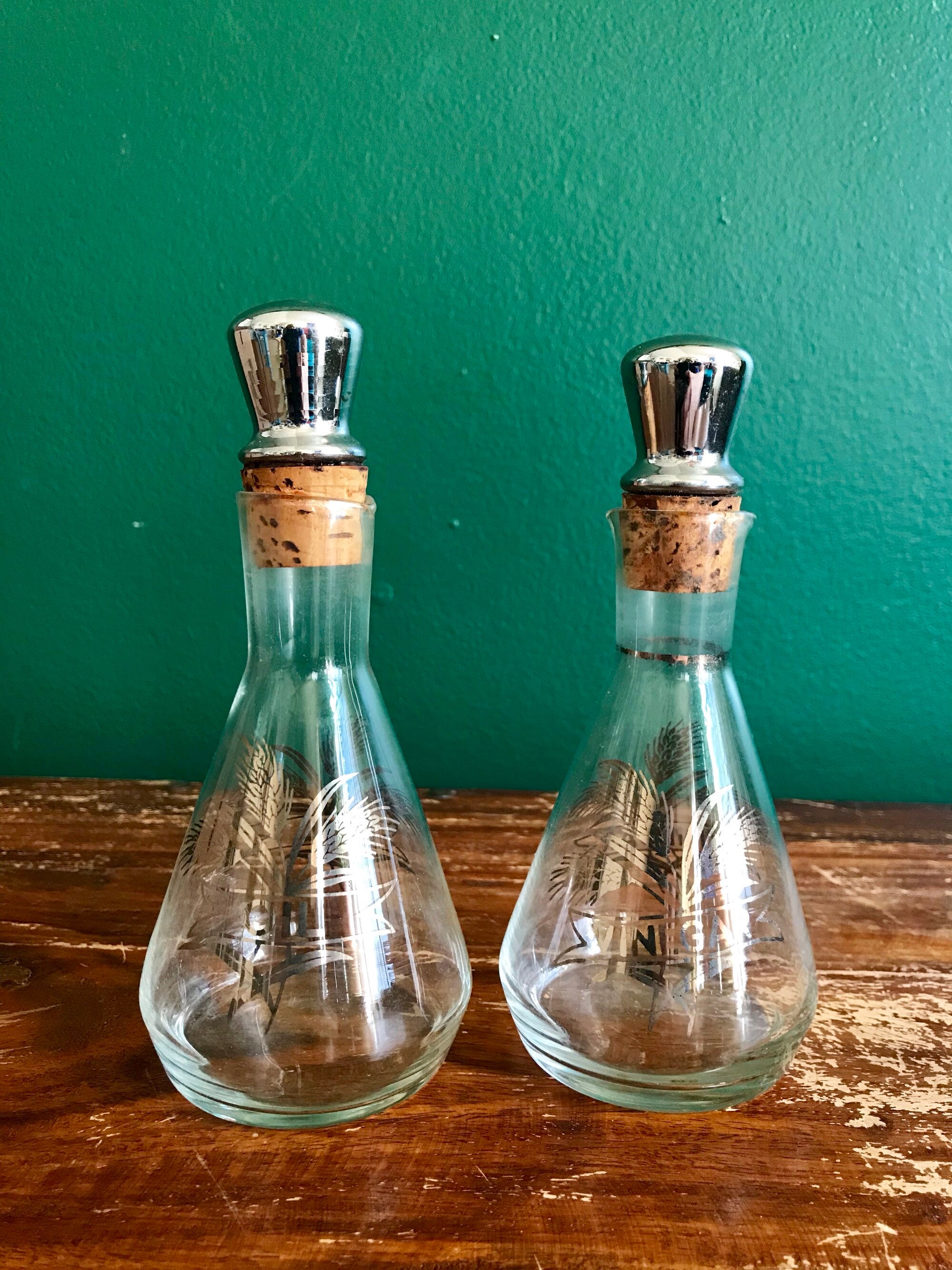 Vintage Oil and Vinegar Glass Decanter Set Oil Jar Vinegar Jar Etsy