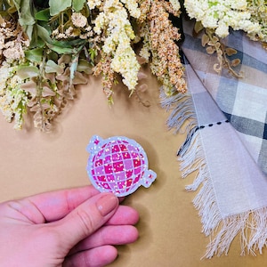 Pink Disco Ball Holographic Sticker - Pink Disco Ball Sticker - 70's Disco Ball Sticker - 70's Vintage Disco Ball Sticker