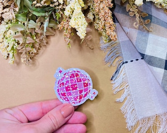 Pink Disco Ball Holographic Sticker - Pink Disco Ball Sticker - 70's Disco Ball Sticker - 70's Vintage Disco Ball Sticker