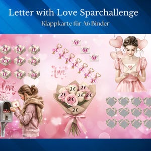 Letter with Love Sparchallenge zum rubbeln und abstreichen/ passend für A6 Binder / sparen / Spar Challenge/Valentinstag
