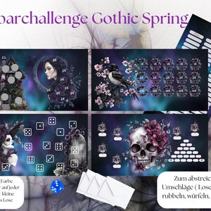 Gothic Spring Sparchallenge  Sparspiel zum rubbeln abstreichen würfeln/ passend für A6 Binder / sparen / Spar Challenge/A2024233