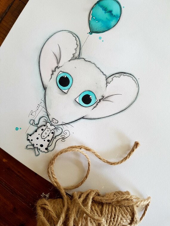 Big Blue Eyes Watercolour Mouse Childrens Bedroom Decor Art