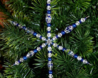 Snowflake Ornament - Blue and crystal