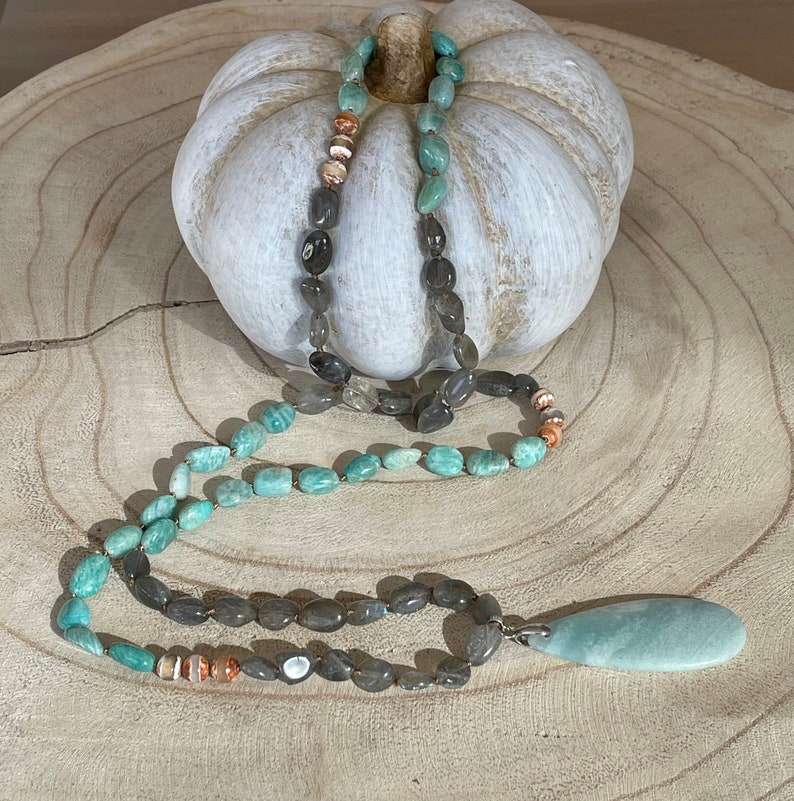 Labradorite Onyx Amazonite Natural Stone Necklace