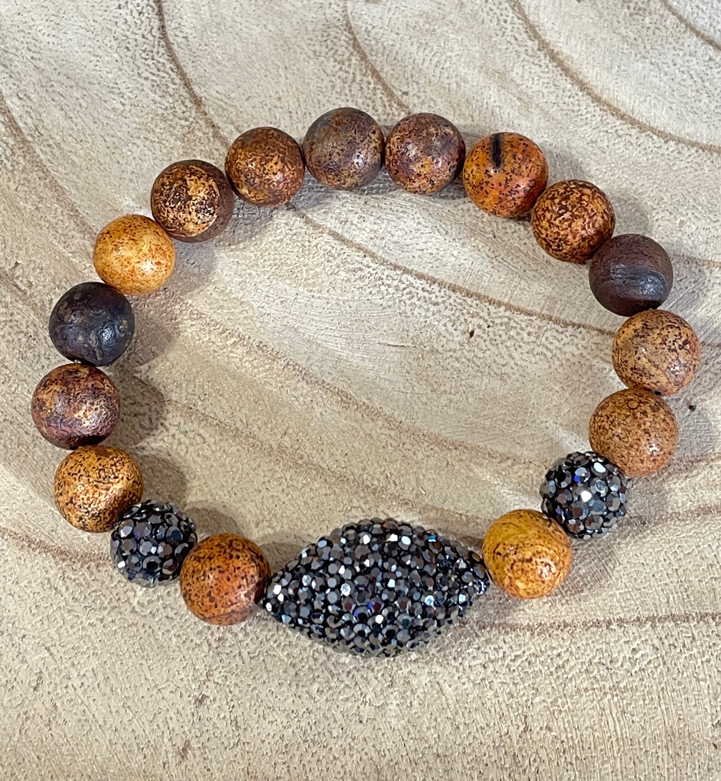 Beige brown natural stone 3 bracelets