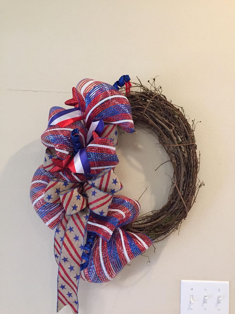 Red white and blue wreath 4th of july wreath Patriotic grapevine wreath