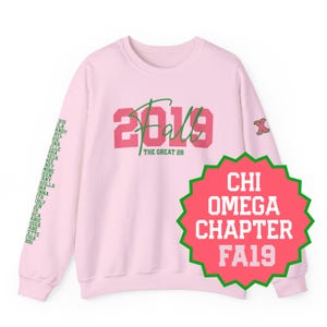 CUSTOM | Chi Omega Chapter - FA19, &quot;The Great 28&quot; D9 Sorority Crew Line Sister Sweatshirt