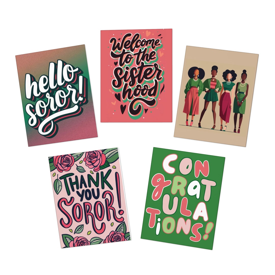 AKA Themed Greeting Card 5pack Pretty Girl Cards, Multipack, D9 Black