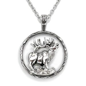 Silver Elk Necklace, Elk Jewelry, Elk Pendant, Bugling Elk, Wildlife Jewelry, Animal Necklace, Hunter Jewelry, Gift for Hunters