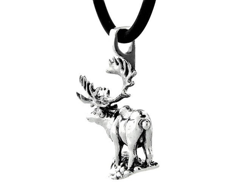 Silver Wildlife Wildlife Jewelry Caribou Jewelry Animal Jewelry Handcrafted Sterling Silver Caribou Pendant with a Black Cord Necklace
