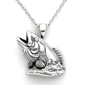 Silver Largemouth Bass Necklace, Fish Jewelry, Bass Jewelry, Jewelry for Fishermen, Bass Fishing Pendant, Wildlife Jewelry, Gift for Men