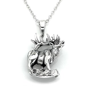 Silver Elk Necklace, Elk Jewelry, Elk Pendant, Bugling Elk, Wildlife Jewelry, Animal Necklace, Hunter Jewelry, Gift for Hunters