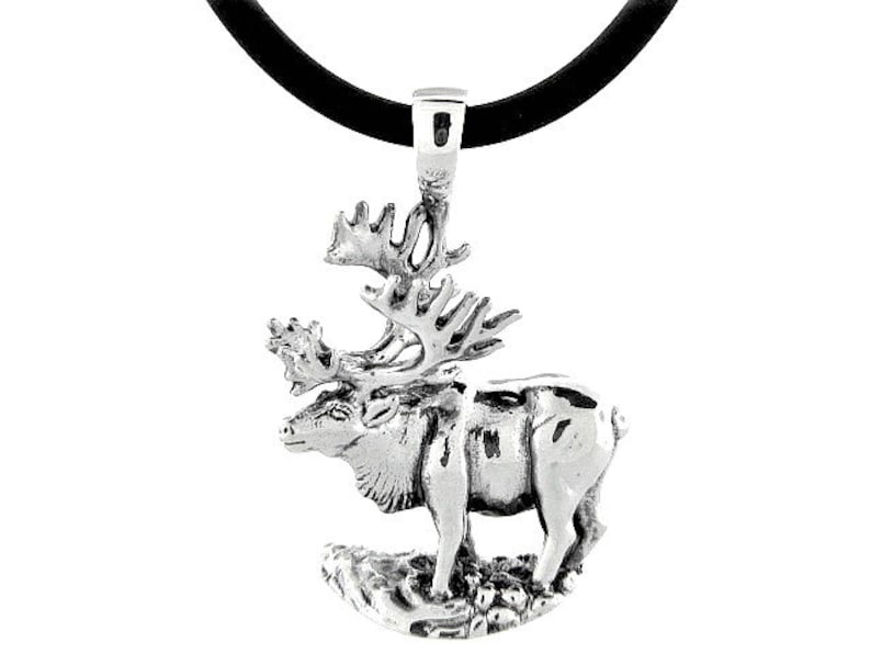 Silver Wildlife Wildlife Jewelry Caribou Jewelry Animal Jewelry Handcrafted Sterling Silver Caribou Pendant with a Black Cord Necklace