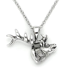 Silver Elk Necklace, Elk Jewelry, Elk Pendant, Bugling Elk, Wildlife Jewelry, Animal Necklace, Hunter Jewelry, Gift for Hunters