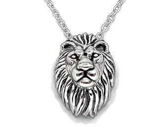 Silver Lion Necklace, Lion Jewelry, Lion Pendant, African Wildlife Jewelry, Safari Animal Jewelry, King of the Jungle Jewelry, Gift for Men