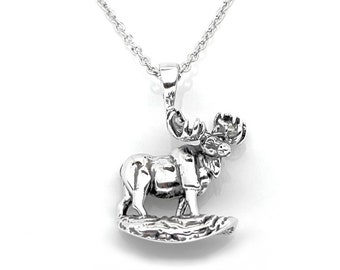 Handcrafted Sterling Silver Moose Pendant with a Silver Chain Necklace, Wildlife Jewelry, Animal Jewelry, Wildlife in Silver, Moose Jewelry