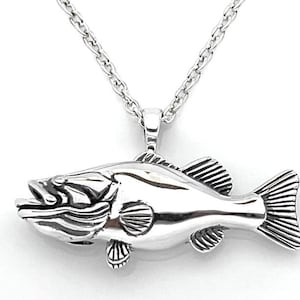Silver Largemouth Bass Necklace, Fish Jewelry, Bass Jewelry, Jewelry for Fishermen, Bass Fishing Pendant, Wildlife Jewelry, Gift for Men