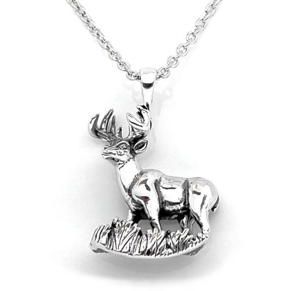 Handcrafted Sterling Silver Whitetail Deer Pendant with a Silver Chain Necklace, Wildlife Jewelry, Animal Jewelry, Silver Deer Jewelry