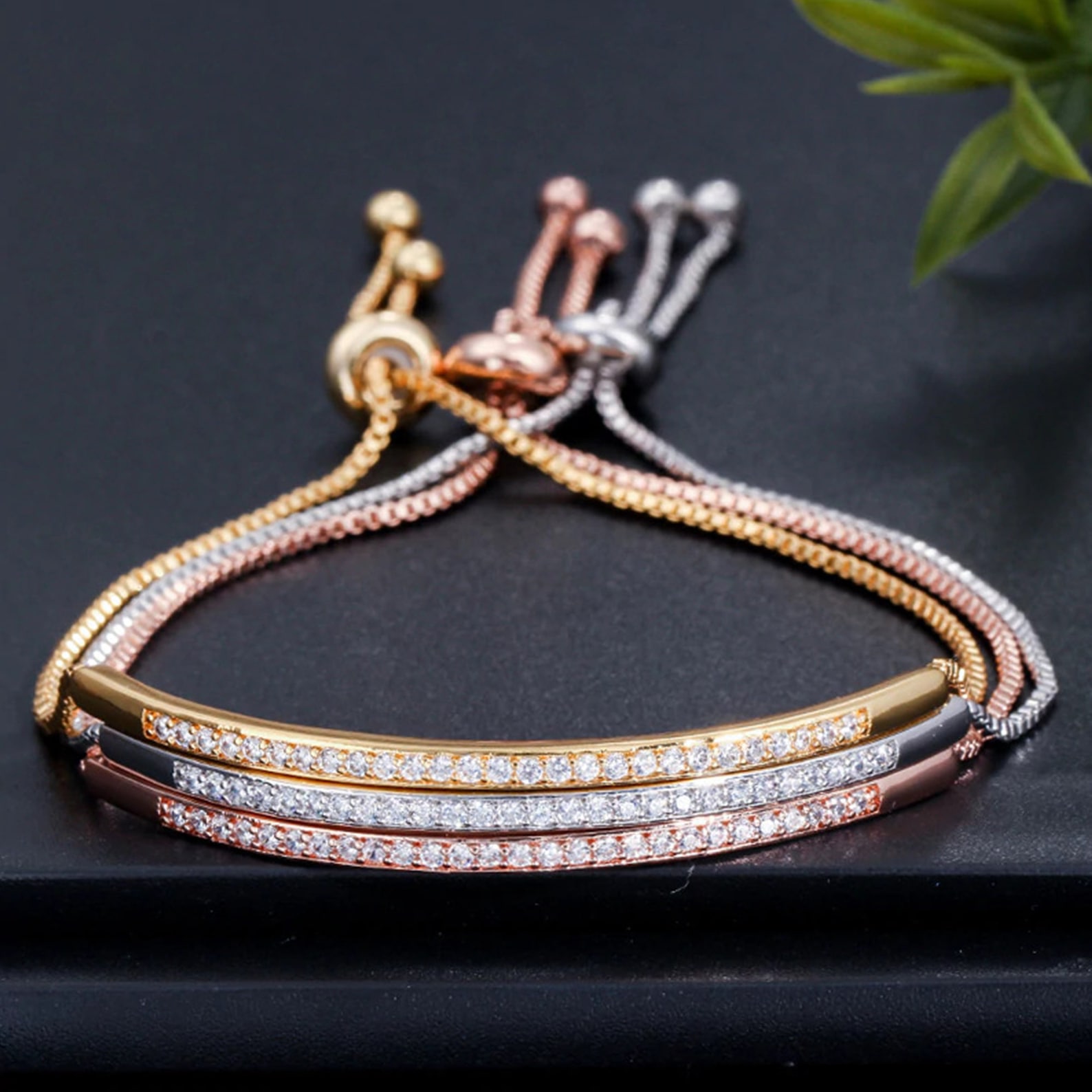 CZ Charm Bracelet Adjustable Bracelet Bangle Women's Etsy