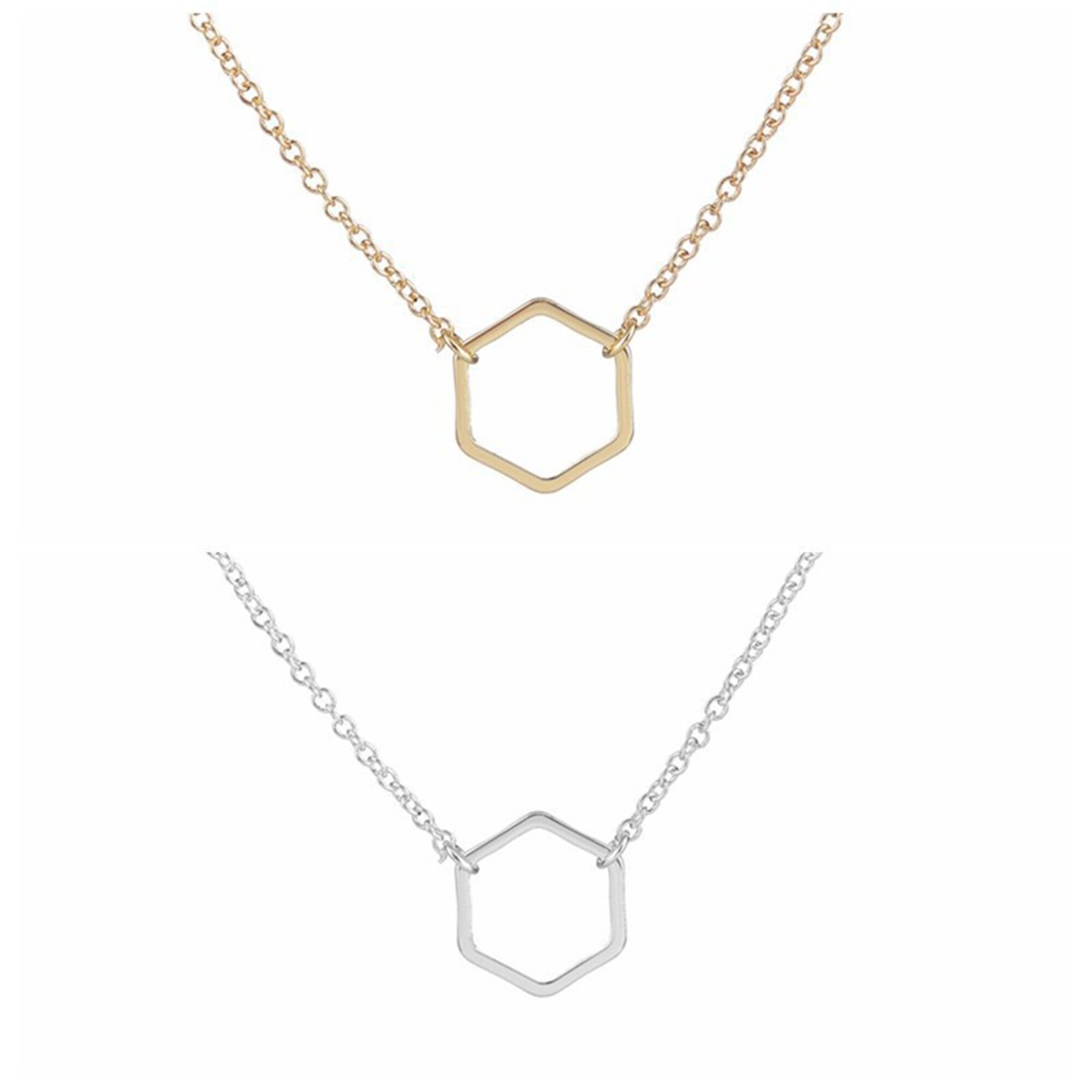 Hexagon Necklace Dainty Gold Hexagon Necklace Geometric Etsy