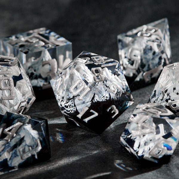 Frozen Peaks - Snowy mountains dnd dice set, Iced landscape D20 for RPG game, Dungeons and dragons winter gift, Handmade sharp edge