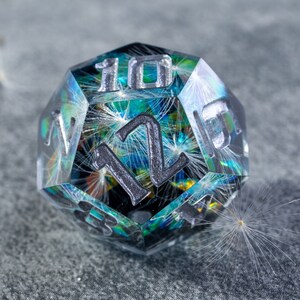 Dandelion dance under the northern lights - Crystal clear dandelion dnd sharp edges Critical Role Floral polyhedral set Dungeons and dragons
