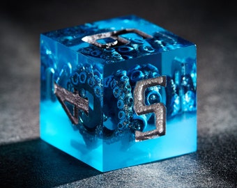 Dreadful Cthulhu - Kraken dice set, Call of Cthulhu D20 single dice, Octopus Tentacle D6, Ocean handmade dnd sharp edge dice, Ttrpg gifts