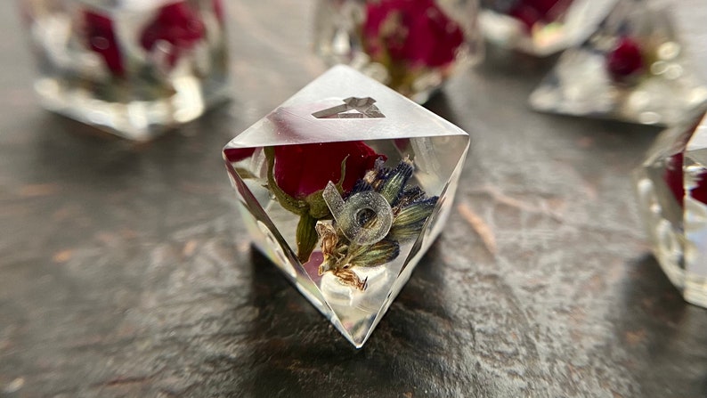 Red rose dnd sharp edges dice set Critical Role polyhedral dice set for RPG game Dungeons and dragons Handmade Rose fox Lavender dream