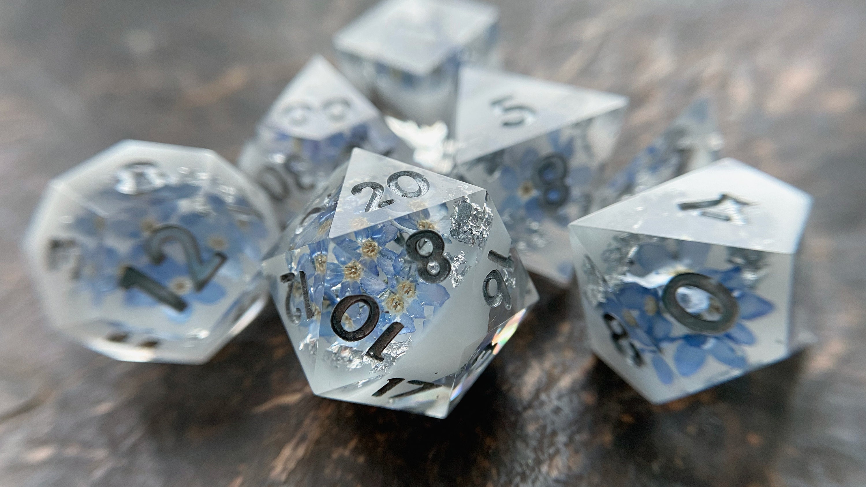 Flowers in Milk With Silver Fakes Flower Dnd Dice Set Floral Etsy
