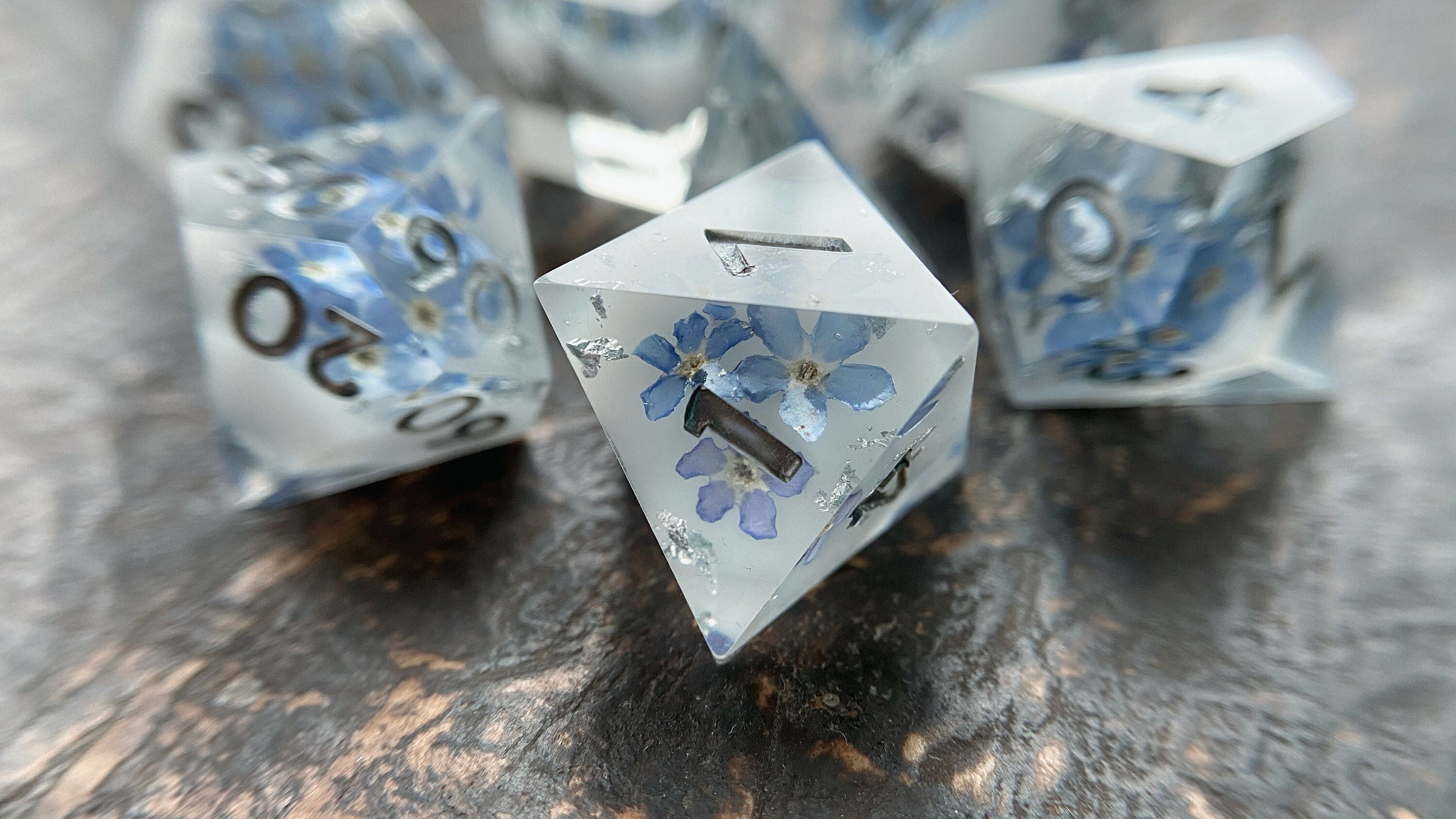 Flowers in Milk With Silver Fakes Flower Dnd Dice Set Floral Etsy