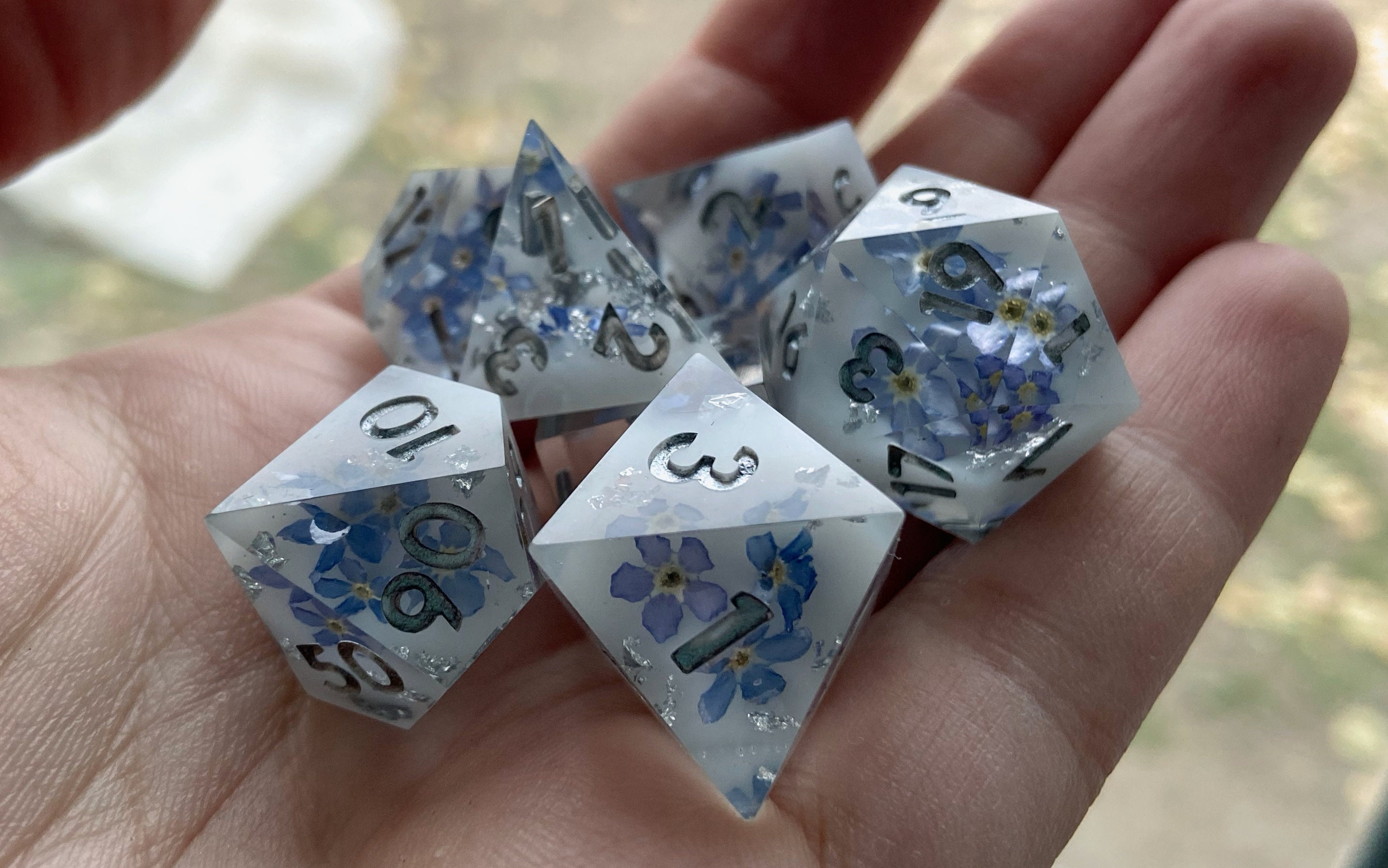 Flowers in Milk With Silver Fakes Flower Dnd Dice Set Floral Etsy