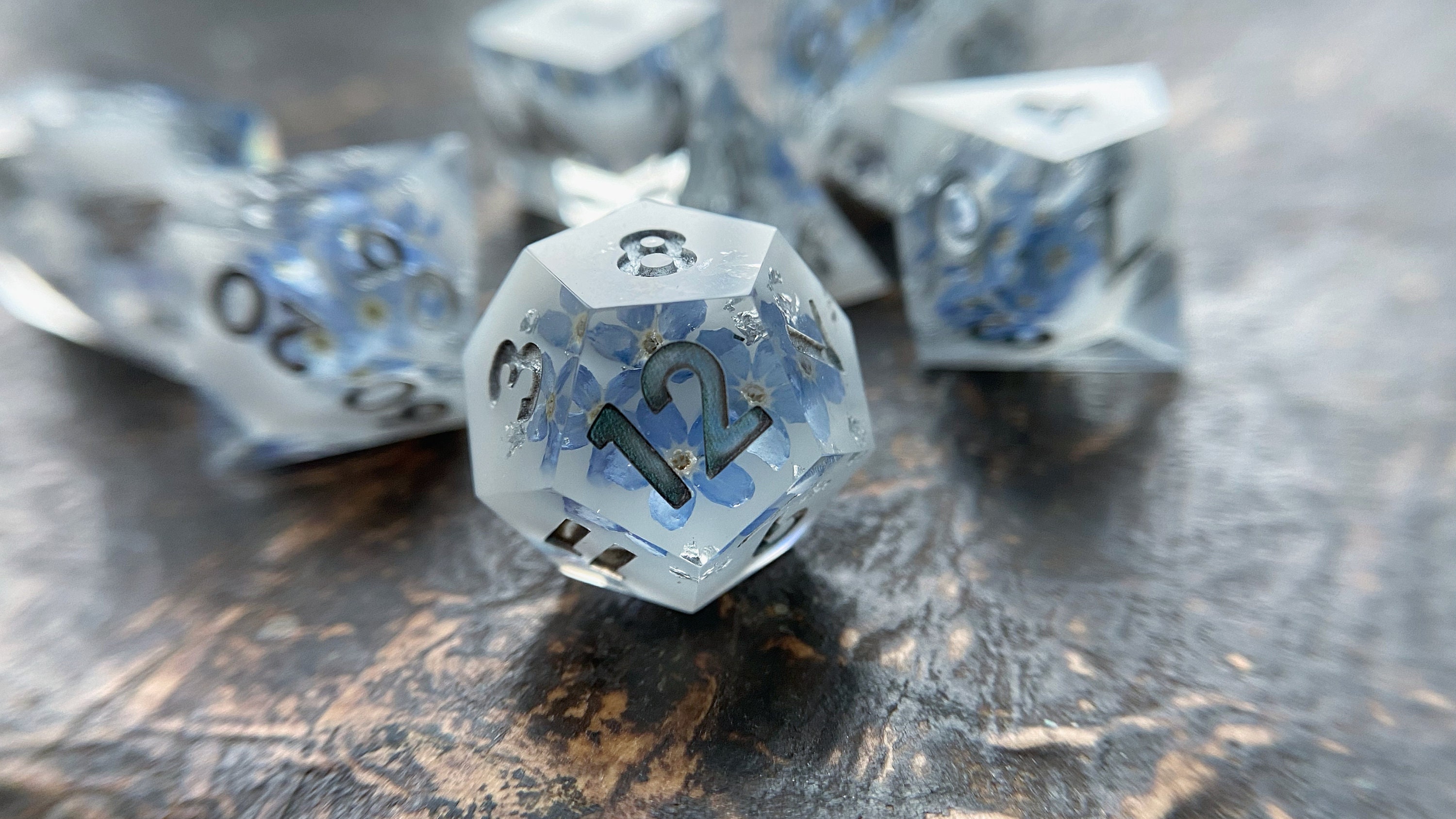 Flowers in Milk With Silver Fakes Flower Dnd Dice Set Floral Etsy