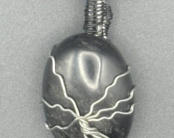 Silver Sheen Obsidian tree of life Crystal Talisman | Handmade Wearable Gemstone Pendant