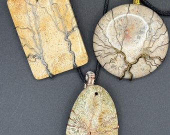 Agatized Coral Tree of life Crystal Talisman | Handmade Wearable Gemstone Pendant