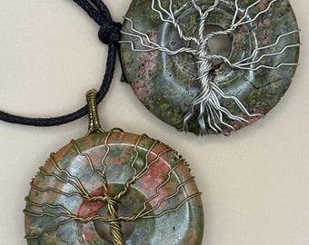 Unakite Tree of life Crystal Talisman | Handmade Wearable Gemstone Pendant