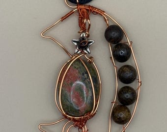 Unakite Bronzite & Garnet Talisman | Handmade Wearable Gemstone Pendant