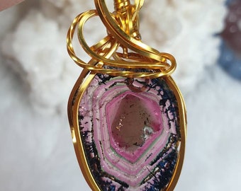 Wire wrapped Pink Green blue Tourmaline Slice Jewelry Pendant