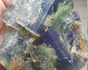 Rare! Color Change Fluorite w baby quartz crystal & Hematite stain from Morocco #5A