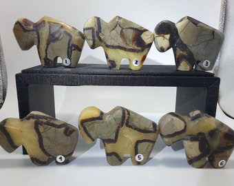 Zuni Style Buffalo Carving in Septarian Dragon Crystal Animal Carving Gift for Crystal Collector