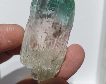 Beautiful bi colour Hiddenite Var. Spodumene shows shades of green, great translucency  with yellow and pinkish hues