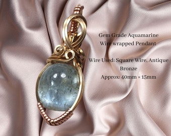 Wire Wrapped Aquamarine Crystal Pendant Handmade Crystal Cabochon Jewellery Natural Aquamarine Cabochon Pendant Genuine Aquamarine Gemstone