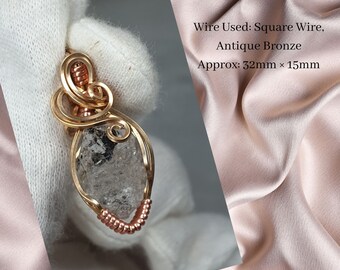 Wire Wrapped Natural Diamond Quartz with Carbon Inclusions Pendant Handmade Jewellery Raw Gemstone Natural Crystal Unique Gift Ideas for Her