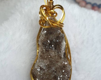 Wire Wrapped Herkimer Diamond Pendant in Gold Wire Natural Raw Herkimer Diamond Cluster Pendant Perfect Gift Idea for Crystal Lover