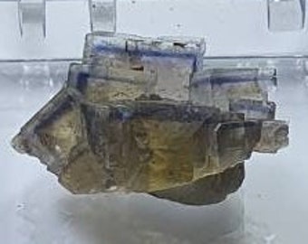 Tri colour Fluorite La Barre mine, Puy De Dome, France Yellow Fluorite Crystal Thumbnail Mineral Specimen