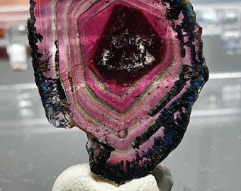 Rare Tourmaline w Pink, green n a touch of blue Liddicoatite slice polished #3