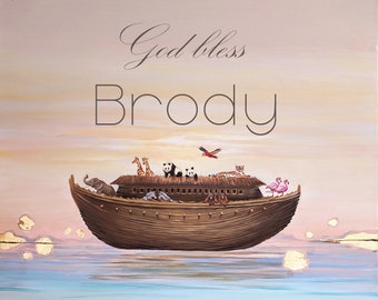 Custom Noah's Ark Nursery Art, Personalized Baby Room Decor