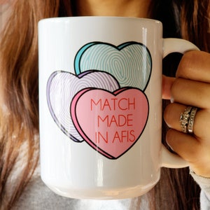 Forensic Science, Gifts, 15oz Mug, Coffee Mug, Fingerprint, CSI, AFIS Match Mug, Investigator, Forensics, Crime Scene, Valentine&#39;s Day Mug